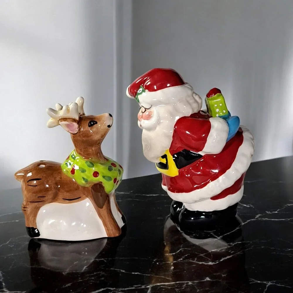 NEW BLUE SKY SANTA AND REINDEER  SALT & PEPPER SHAKERS - Picture 2 of 9